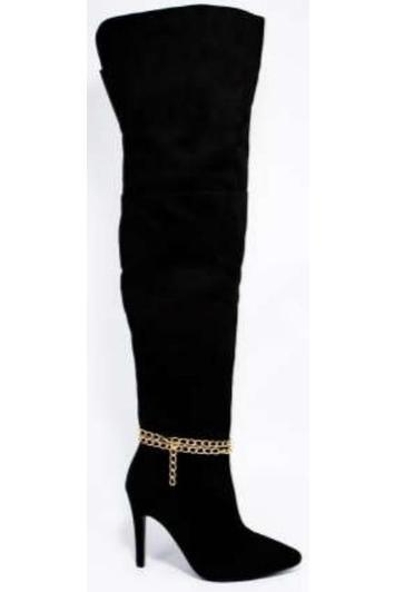 Suede over the knee chain stiletto boot - RK Collections Boutique