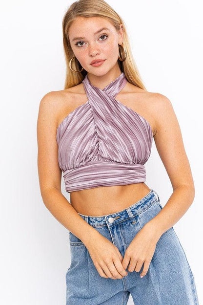 pleated crisscross halter neck crop top - RK Collections Boutique