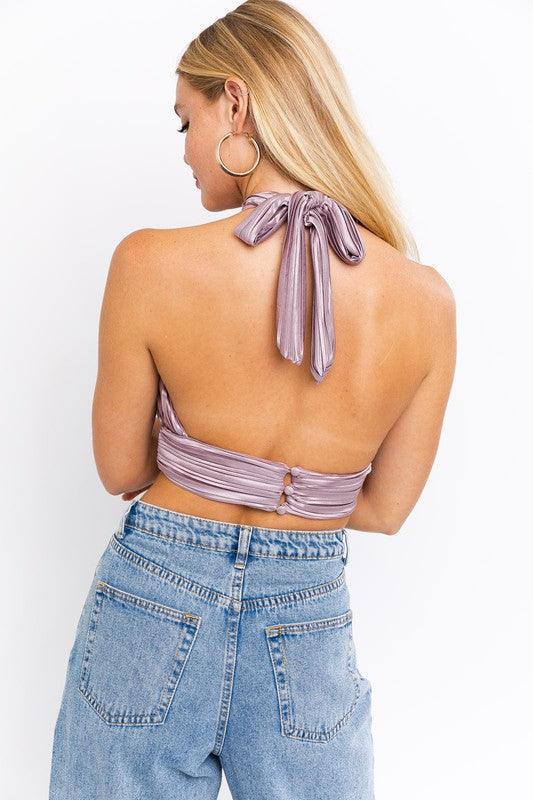 pleated crisscross halter neck crop top - RK Collections Boutique