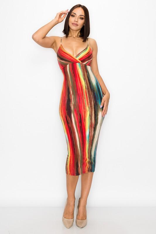 print sleeveless surplice bodycon midi dress-Dress-Magia-RK Collections Boutique