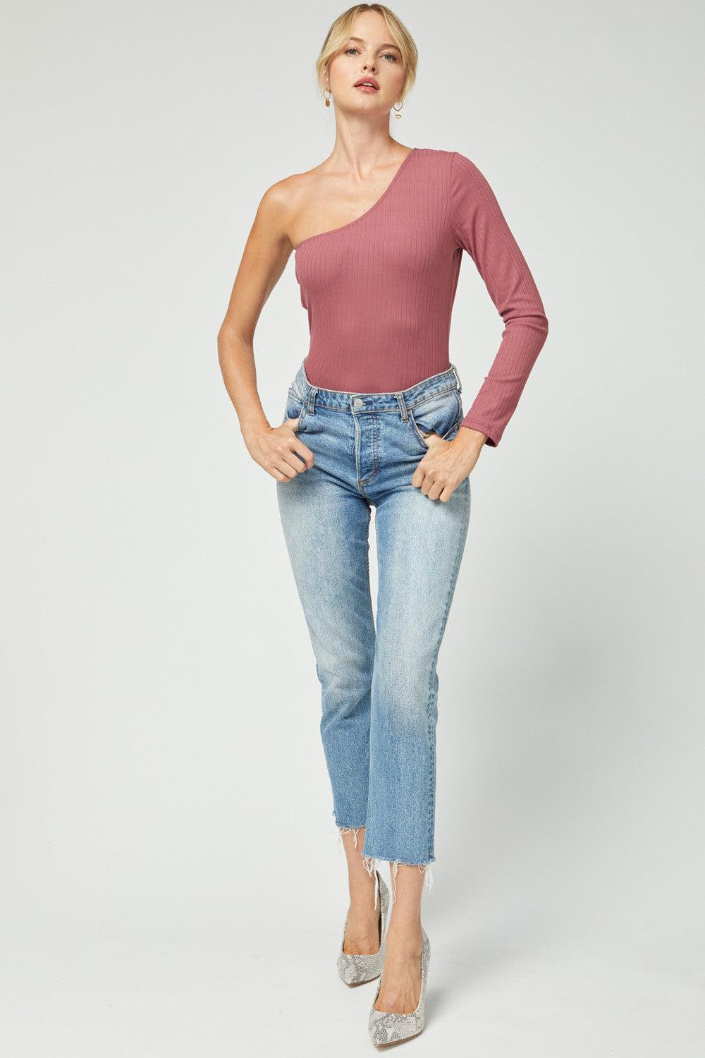 Ribbed one sleeve top-Tops-Long Sleeve-Entro-RK Collections Boutique