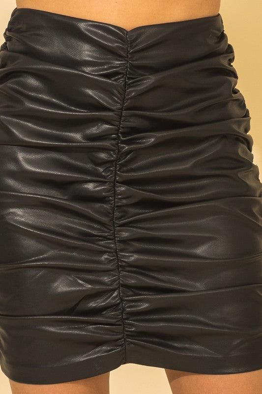 ruched faux leather skirt-Skirts-Fiestar-RK Collections Boutique