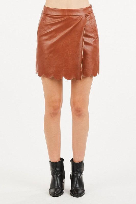 Scallop trim faux leather mini skirt-Skirts-Very J-RK Collections Boutique