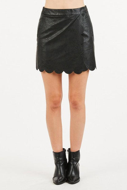 Scallop trim faux leather mini skirt-Skirts-Very J-RK Collections Boutique