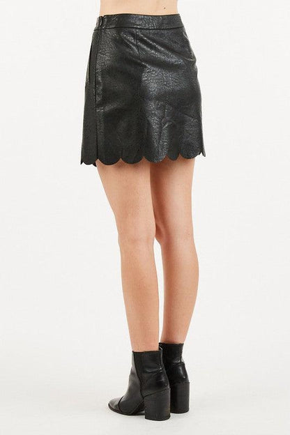 Scallop trim faux leather mini skirt-Skirts-Very J-RK Collections Boutique