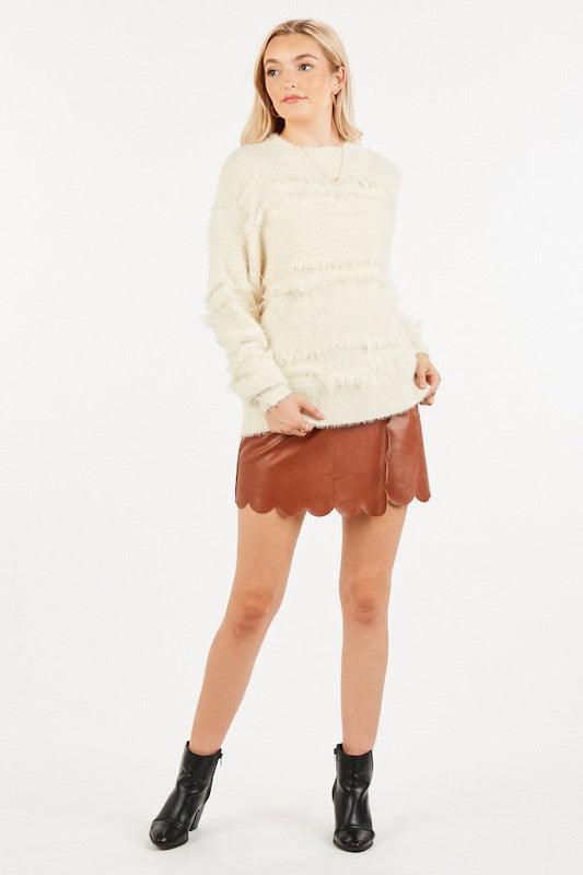 Scallop trim faux leather mini skirt-Skirts-Very J-RK Collections Boutique