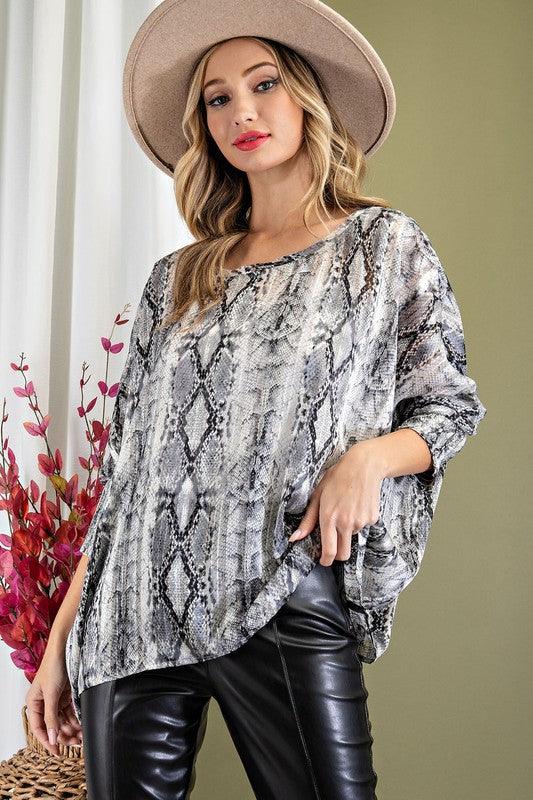 smocked snake print dolman top - RK Collections Boutique