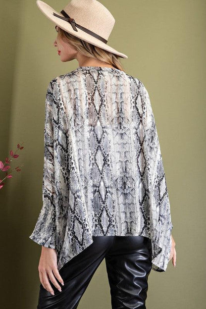 smocked snake print dolman top - RK Collections Boutique