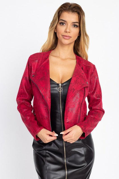 Snakeskin Faux leather Moto Jacket-Tops-Jacket-Fashion USA-RK Collections Boutique