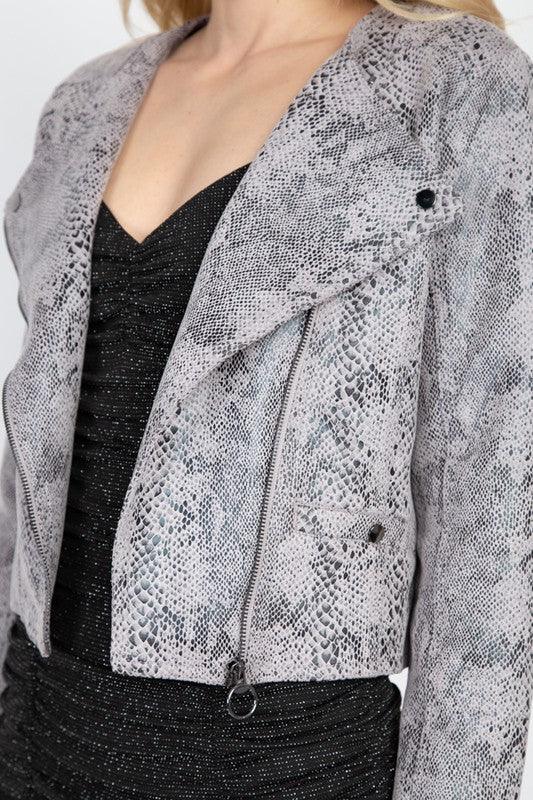 Snakeskin Faux leather Moto Jacket-Tops-Jacket-Fashion USA-RK Collections Boutique