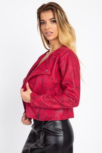 Snakeskin Faux leather Moto Jacket-Tops-Jacket-Fashion USA-RK Collections Boutique