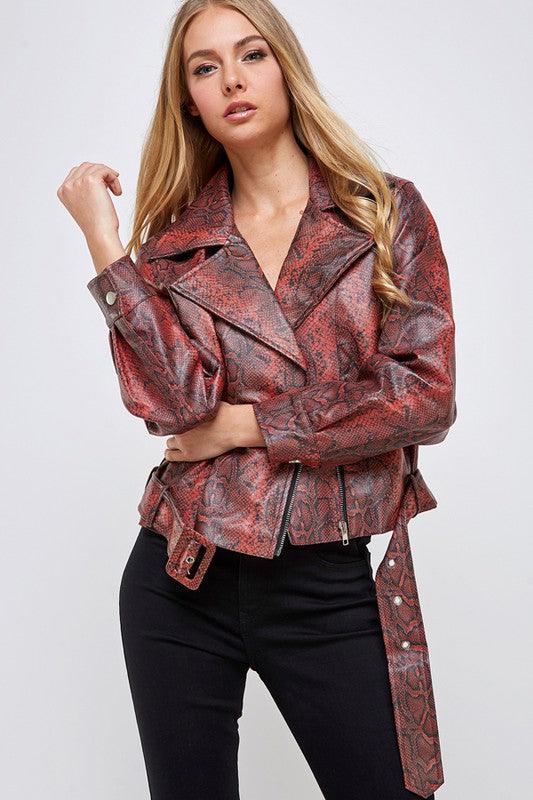 Snakeskin print faux leather biker jacket - RK Collections Boutique