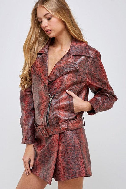 Snakeskin print faux leather biker jacket - RK Collections Boutique