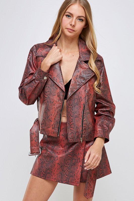 Snakeskin print faux leather biker jacket - RK Collections Boutique