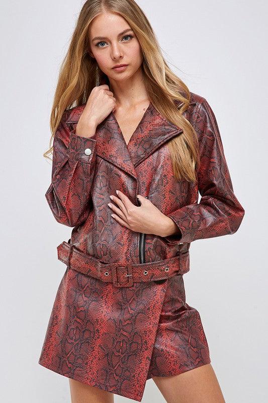 Snakeskin print faux leather biker jacket - RK Collections Boutique