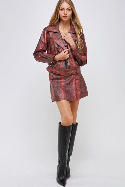 Snakeskin print faux leather biker jacket - RK Collections Boutique