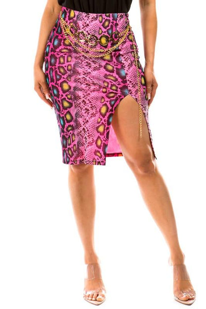 snakeskin slit knee pencil skirt-Skirts-DAY G-Fuchsia-DS12914A-1-RK Collections Boutique