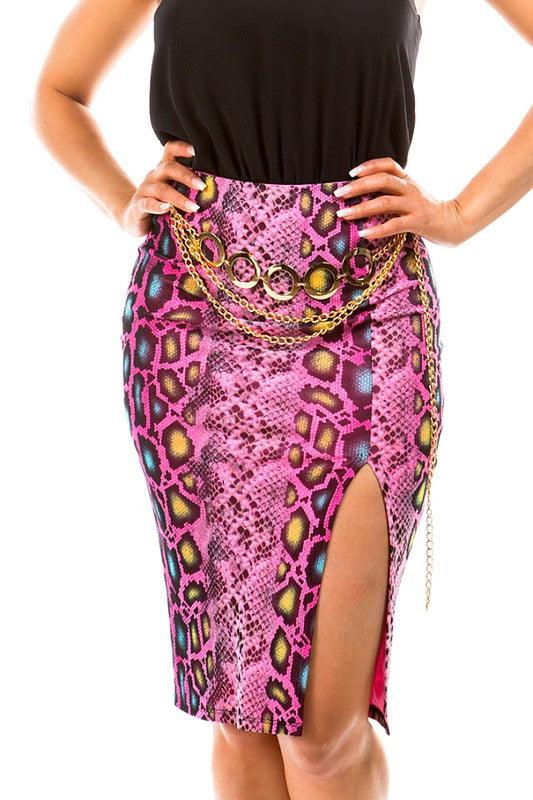 snakeskin slit knee pencil skirt-Skirts-DAY G-RK Collections Boutique