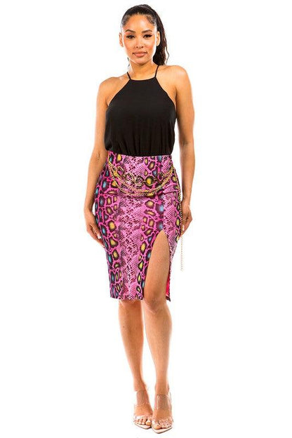 snakeskin slit knee pencil skirt-Skirts-DAY G-RK Collections Boutique