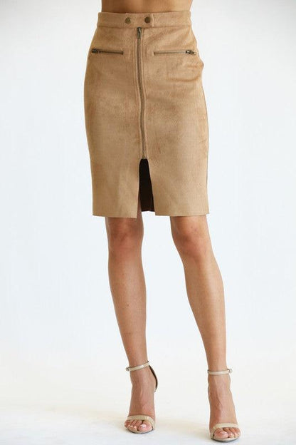 suede zip front pencil skirt - RK Collections Boutique