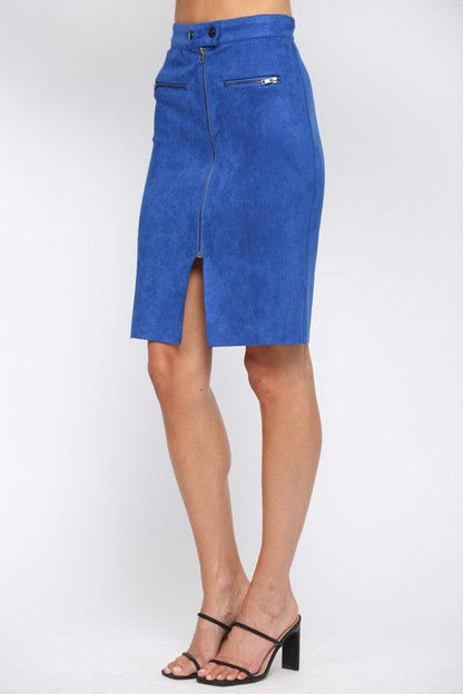 suede zip front pencil skirt - RK Collections Boutique