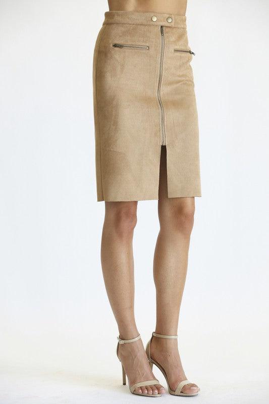 suede zip front pencil skirt - RK Collections Boutique