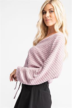 Surplice Ribbed Top With Drawstring-Tops-Long Sleeve-Glam-RK Collections Boutique