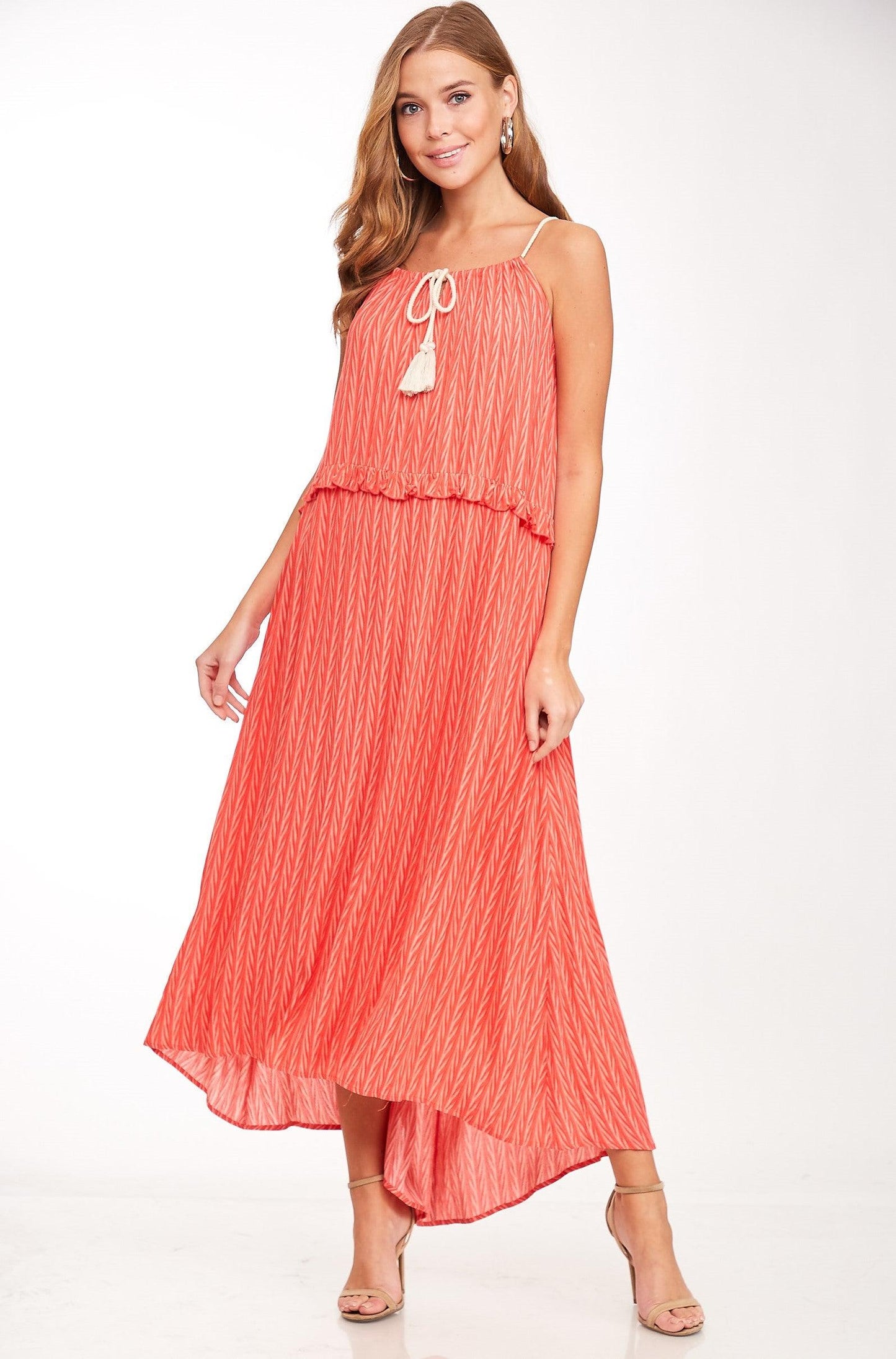 tassel tie chevron maxi dress-Dress-L Love-RK Collections Boutique