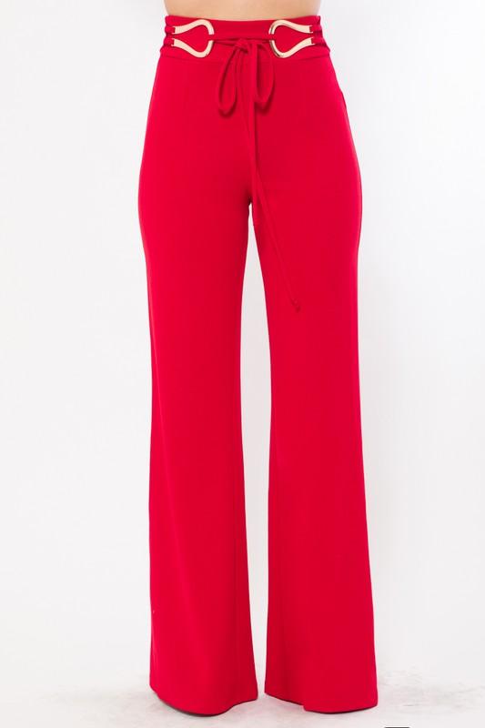 Tie buckle belted flare pant-Pants-Valentine-RK Collections Boutique