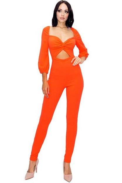 twist bust cutout long sleeve jumpsuit-Jumpsuit-Gibiu-RK Collections Boutique