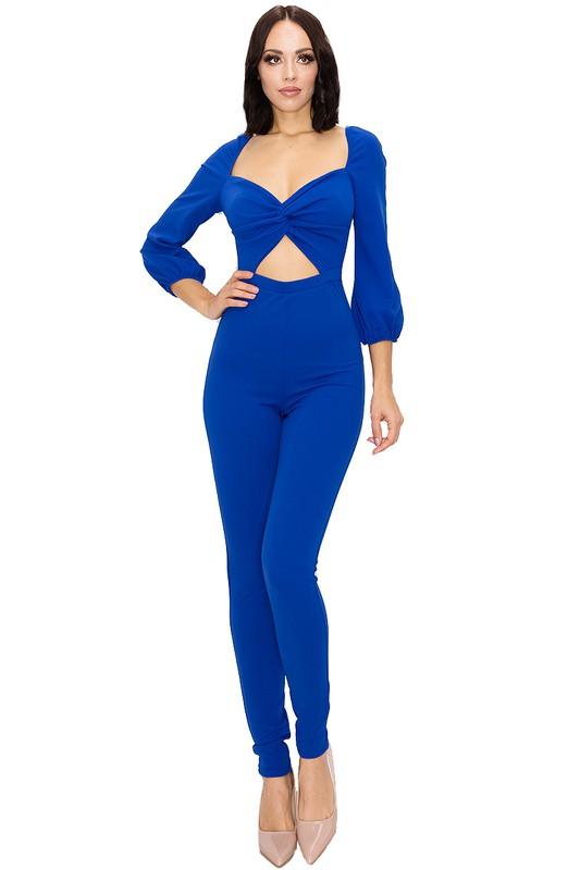 twist bust cutout long sleeve jumpsuit-Jumpsuit-Gibiu-RK Collections Boutique