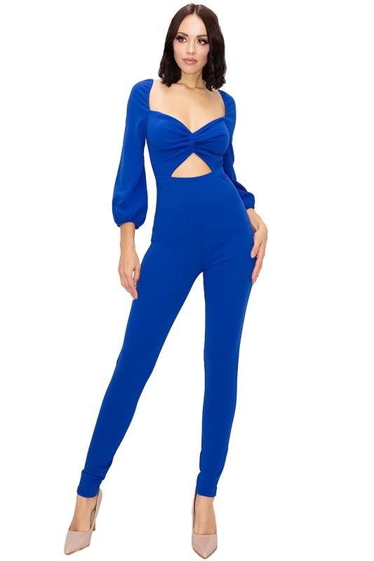 twist bust cutout long sleeve jumpsuit-Jumpsuit-Gibiu-RK Collections Boutique