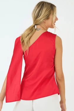 satin asymmetrical one shoulder scarf top - RK Collections Boutique