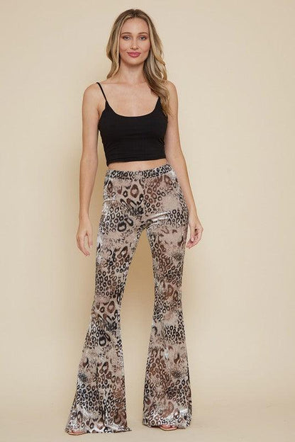 velvet leopard pull on bell bottoms-Pants-Saints & Hearts-RK Collections Boutique