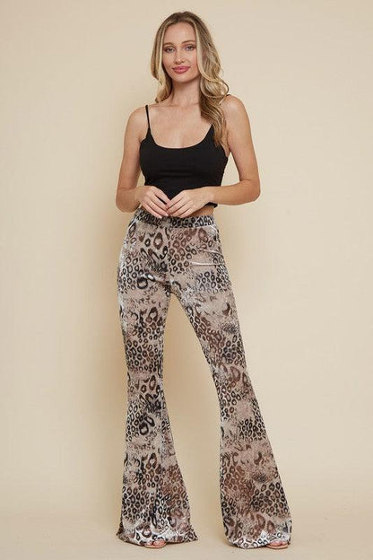 velvet leopard pull on bell bottoms-Pants-Saints & Hearts-RK Collections Boutique