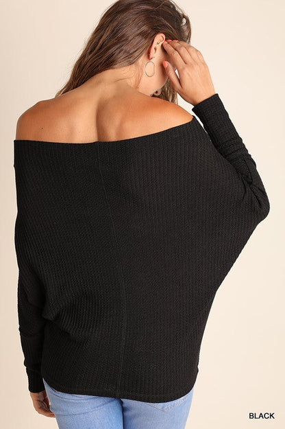 Waffle Off Shoulder Batwing Long Sleeve Top-Tops-Long Sleeve-Umgee-RK Collections Boutique