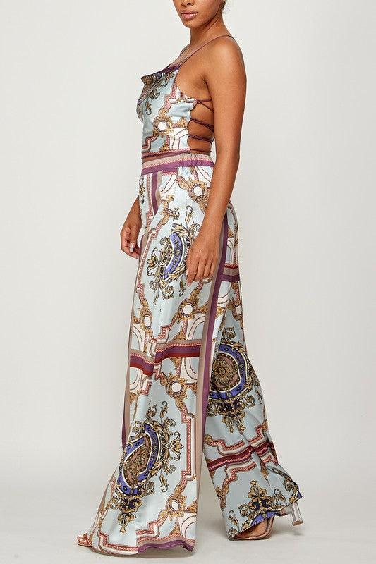 2pc set- print open back scarf top & wide leg pants-Pants Set-Her Bottari-RK Collections Boutique