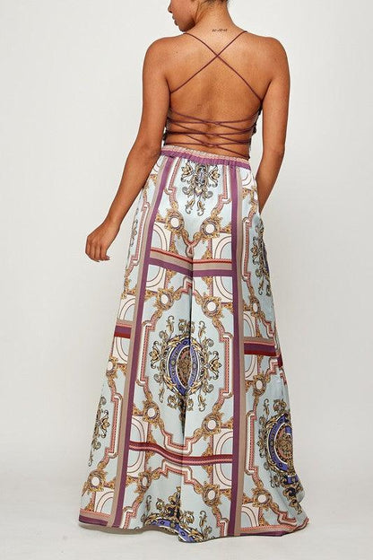 2pc set- print open back scarf top & wide leg pants-Pants Set-Her Bottari-RK Collections Boutique