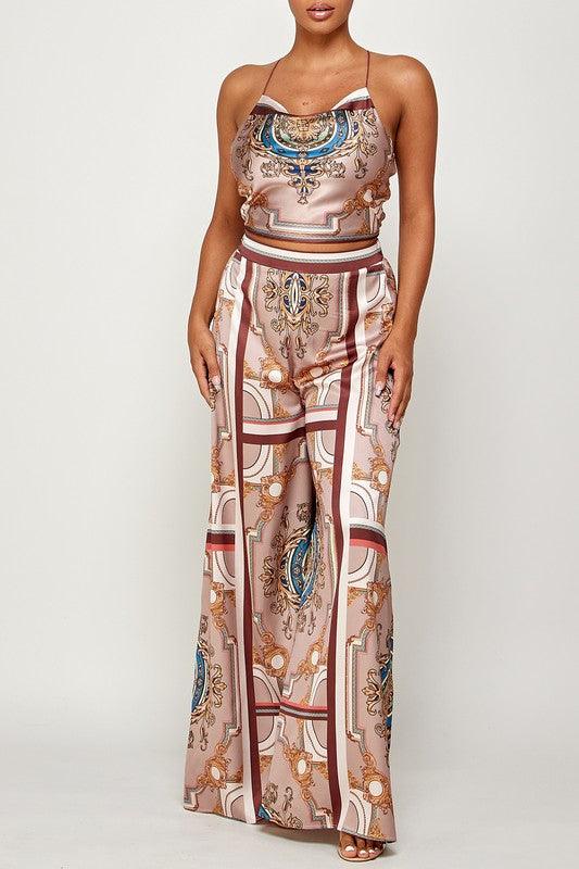 2pc set- print open back scarf top & wide leg pants-Pants Set-Her Bottari-RK Collections Boutique