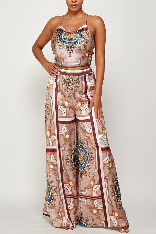 2pc set- print open back scarf top & wide leg pants-Pants Set-Her Bottari-RK Collections Boutique