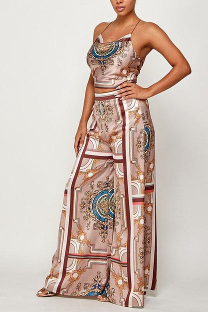 2pc set- print open back scarf top & wide leg pants-Pants Set-Her Bottari-RK Collections Boutique