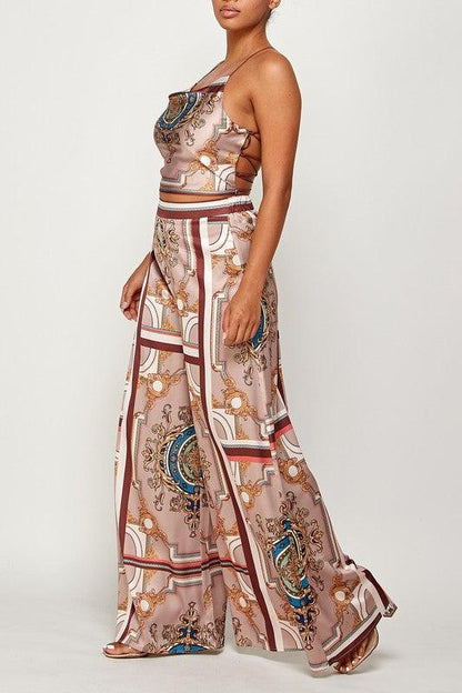 2pc set- print open back scarf top & wide leg pants-Pants Set-Her Bottari-RK Collections Boutique