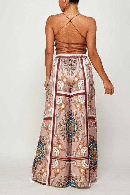 2pc set- print open back scarf top & wide leg pants-Pants Set-Her Bottari-RK Collections Boutique