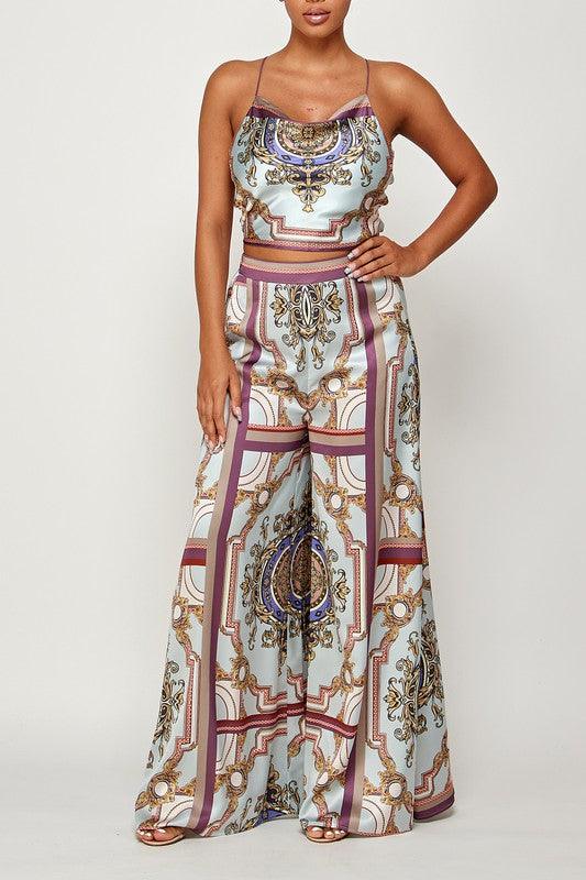 2pc set- print open back scarf top & wide leg pants-Pants Set-Her Bottari-RK Collections Boutique