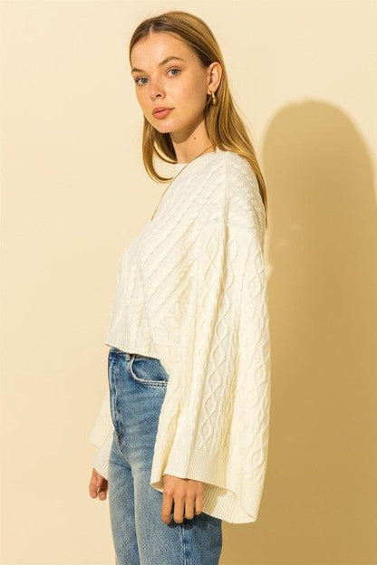 wide sleeve cable knit crop sweater-Tops-Sweater-Hyfve-RK Collections Boutique