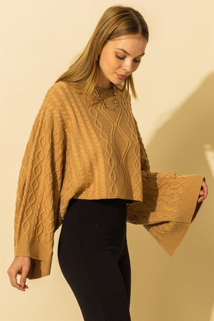 wide sleeve cable knit crop sweater-Tops-Sweater-Hyfve-RK Collections Boutique