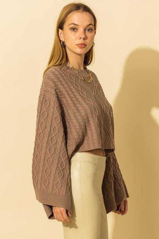 wide sleeve cable knit crop sweater-Tops-Sweater-Hyfve-RK Collections Boutique