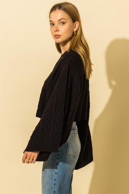 wide sleeve cable knit crop sweater-Tops-Sweater-Hyfve-RK Collections Boutique