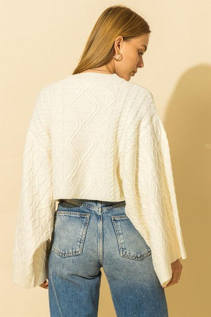 wide sleeve cable knit crop sweater-Tops-Sweater-Hyfve-RK Collections Boutique