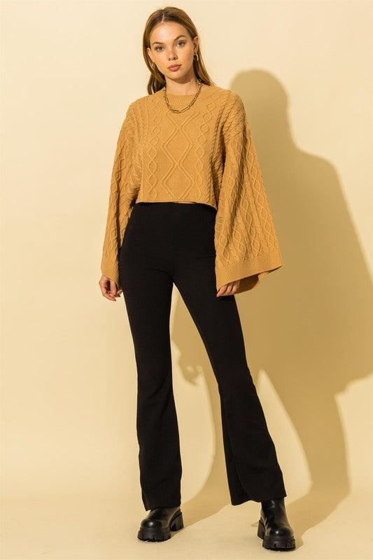 wide sleeve cable knit crop sweater-Tops-Sweater-Hyfve-RK Collections Boutique